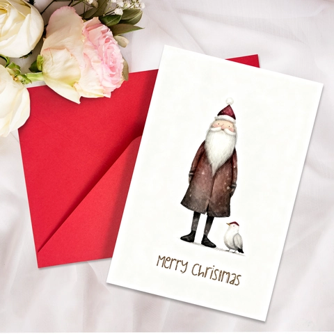 Watercolor Santa Claus Christmas Greeting Cards With Red Envelopes Retro Hand Drawn Festive Holiday Postcards For Gifts