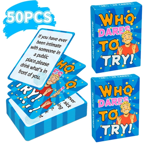 Carte da Gioco WHO DARES TO TRY Gioco di Bevute per Feste Sfida Sociale Interattiva per Adulti Gioco di Intrattenimento