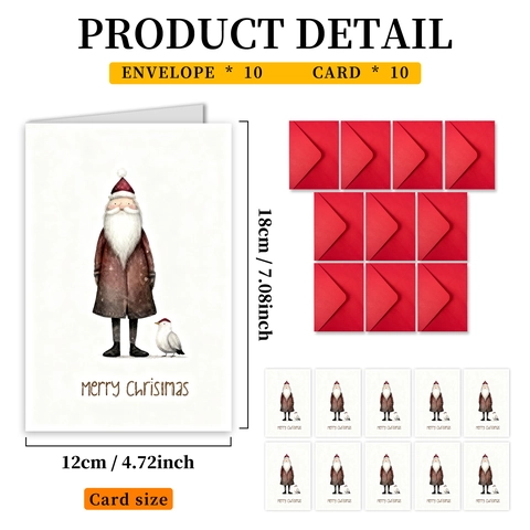 Watercolor Santa Claus Christmas Greeting Cards With Red Envelopes Retro Hand Drawn Festive Holiday Postcards For Gifts