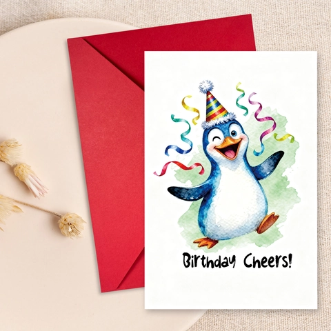 Pinguin Geburtstagskarten Mit Roten Umschlägen Aquarell Karton Feier Geschenk Grußkarte Für Kinder Party