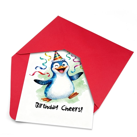 Pinguin Geburtstagskarten Mit Roten Umschlägen Aquarell Karton Feier Geschenk Grußkarte Für Kinder Party