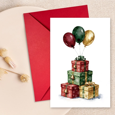 Set di Biglietti d'Auguri con Illustrazione ad Acquerello Con Buste Confezione da 10 Per Natale Compleanno