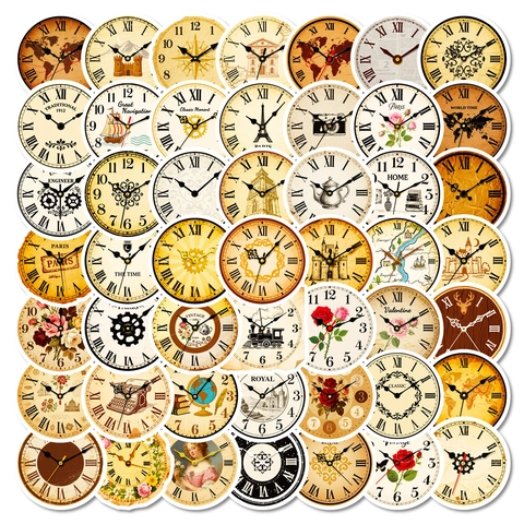 Vintage Retro Clock Face Stickers DIY Waterproof Wall Decals For Scrapbooking Journal Home Decoration Roman Numeral Clock Dial Stickers