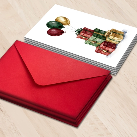 Set di Biglietti d'Auguri con Illustrazione ad Acquerello Con Buste Confezione da 10 Per Natale Compleanno