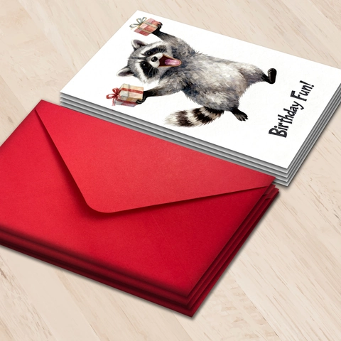 Aquarell Waschbär Illustration Geburtstag Grußkarte Mit Rotem Umschlag Für Geburtstagsfeier Feiern Geschenk Karte