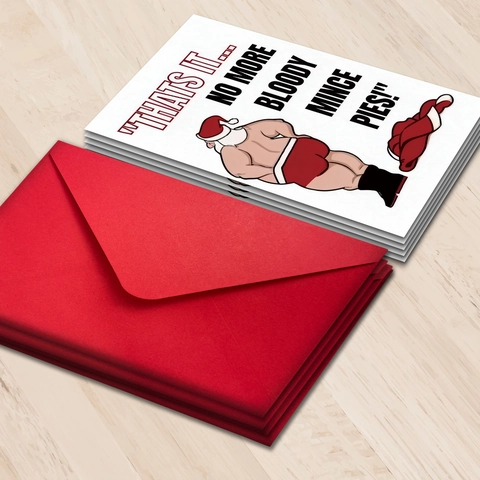 Lustige Weihnachtskarten Mit Roten Umschlägen Humorvolle Weihnachtsmann Cartoon 300GSM Papierkarte Für Weihnachtsgeschenk