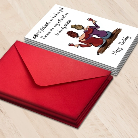 Happy Birthday Greeting Cards With Red Envelopes Best Friends Hand Drawn Illustration Cards For Women Friendship Gift Stationery