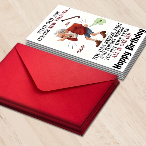 Carte d'Anniversaire Humoristique Vieil Homme Avec Enveloppe Rouge Carte Drôle Pour Seniors Famille Amis Cadeau