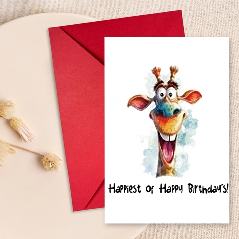 Carte de Voeux de Joyeux Anniversaire Avec Enveloppe Rouge Illustration de Girafe de Dessin Animé à l'Aquarelle Carte en Papier Cartonné Pliable