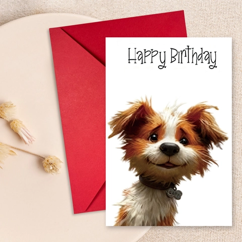 Süßer Hund Muster Happy Birthday Grußkarten Mit Roten Umschlägen Kunstdruckpapier Für Freunde Familie Geburtstag Party Geschenk Set
