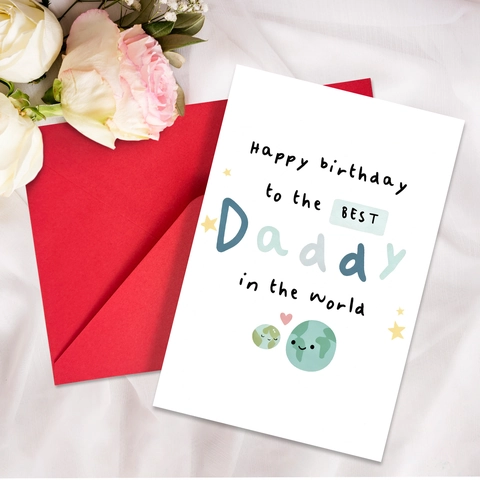 Gefeliciteerd Met Je Verjaardag Wenskaart Voor Papa Met Rode Envelop Cartoon Aarde Hond Kat Beer Ontwerp Vaderdag Cadeaukaart