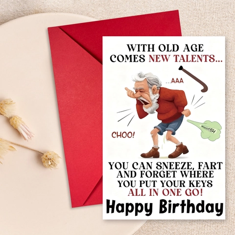 Carte d'Anniversaire Humoristique Vieil Homme Avec Enveloppe Rouge Carte Drôle Pour Seniors Famille Amis Cadeau