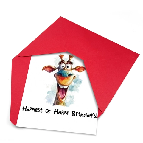 Carte de Voeux de Joyeux Anniversaire Avec Enveloppe Rouge Illustration de Girafe de Dessin Animé à l'Aquarelle Carte en Papier Cartonné Pliable