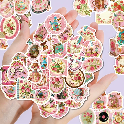 Rosa Retrò Romantico Floreale Adesivi Vintage Farfalla Cartone Animato Decorativi Per Fai Da Te Giornale Scrapbooking Agenda Laptop Cancelleria Regalo