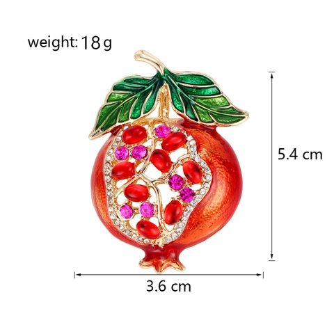 Elegant Alloy Pomegranate Brooch For Women Gold Plated Enamel Fruit Pin With Rhinestones Jewelry Clothing Decoration Gift