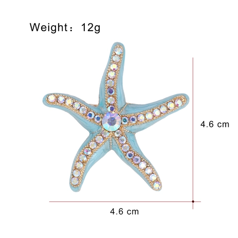 Fashion Alloy Starfish Brooch For Women Light Blue Enamel Rhinestone Pin Badge Elegant Coastal Animal Suit Accessories