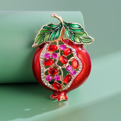 Moda Spilla Melograno per Donna Design di Nicchia Frutta Pianta Smalto Strass Intarsiato Lega Pin per Abito Maglione