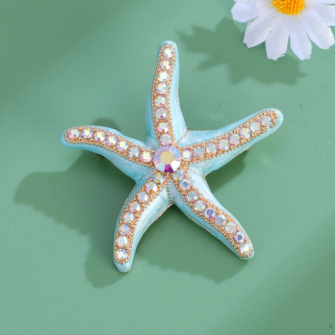 Creative Blue Enamel Starfish Brooch For Women Men Alloy Gold Plated Rhinestone Sea Animal Lapel Pin Brooch Jewelry Accessories
