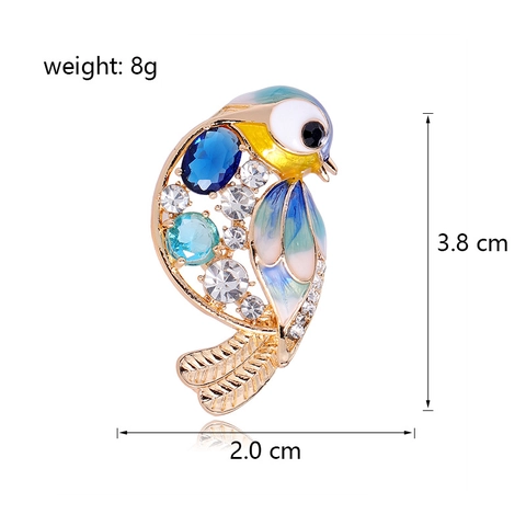 Squisita Spilla a Forma di Uccello in Lega Zirconia Blu Strass Smalto Animale Distintivo Gioielli per Donna Moda Abito Accessorio Regalo