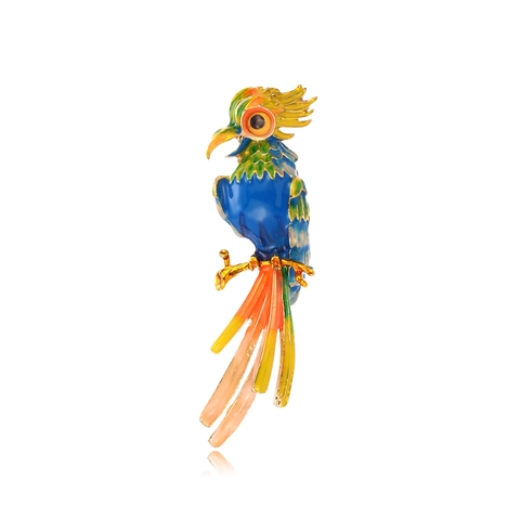 Spilla Pappagallo in Lega Vintage Smalto Colorato Forma di Uccello Animale Spilla da Bavero Strass Gioielli di Moda