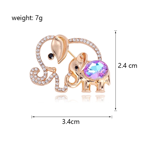 Elegante Spilla a Forma di Elefante in Lega Placcata Oro per Donna Spilla con Strass Viola Cristallo Forma Animale Gioielli