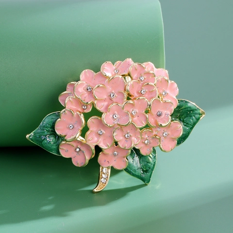 Spilla Romantica a Fiore di Ortensia in Lega Smalto Rosa Strass Floreale per Matrimonio Festa Abbigliamento Gioielli