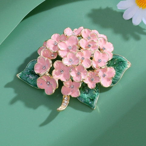 Spilla Romantica a Fiore di Ortensia in Lega Smalto Rosa Strass Floreale per Matrimonio Festa Abbigliamento Gioielli