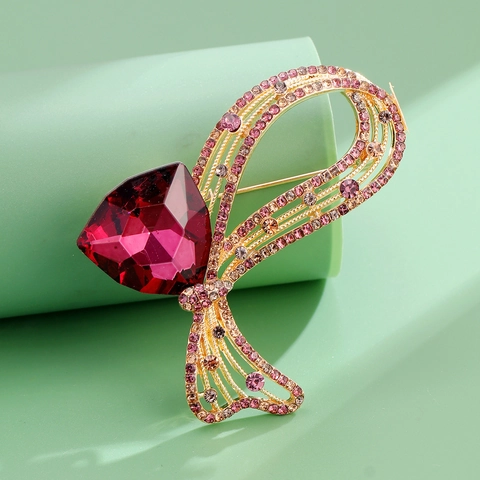 Luxus Vintage Bogen Brosche Für Damen Zinklegierung Strass Glas Große Geometrische Kristallstein Korsett Pin Bankett Schmuck