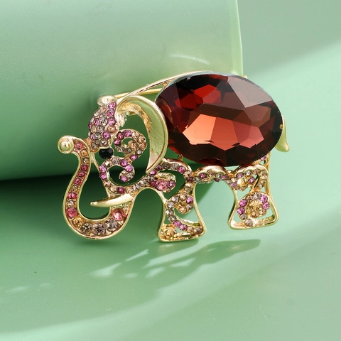 Vintage Legierung Elefant Brosche Mit Großen Strass Hohl Tier Design Kristall Brustnadel Elegante Schmuck Für Damen