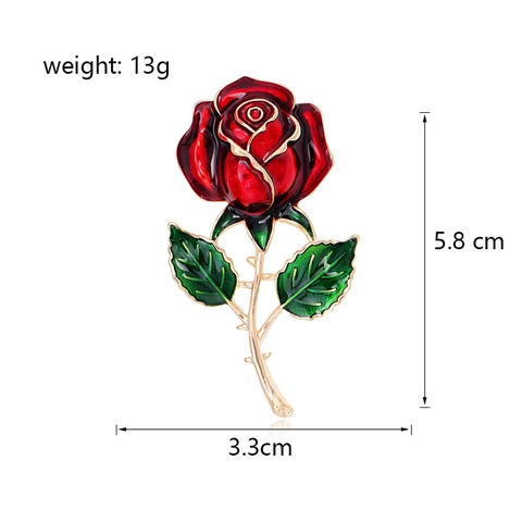 Elegant 3D Red Rose Flower Brooch Pin For Women Vintage Alloy Plant Corsage Accessories For Wedding Banquet Party Jewelry