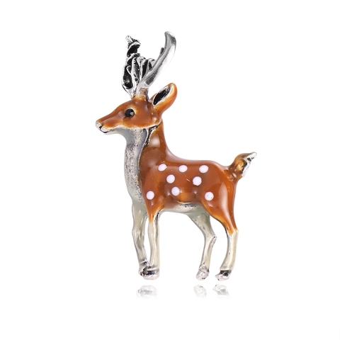 Vintage Zinklegierung Emaille Sikahirsch Brosche Für Damen Weihnachten Rentier Tier Pin Braun Galvanisierte Schmuck Zubehör