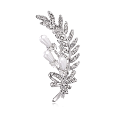 Eleganter Weizenähre Künstliche Perle Brosche Legierung Strass Botanisch Floral Pin Für Damen Hochzeit Bankett Mode Schmuck