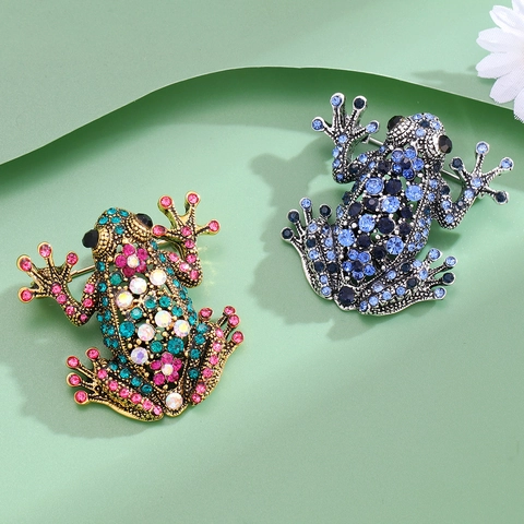 Spilla a Forma di Rana Vintage in Lega con Strass Spilla Animale per Donna Uomo Moda Zaino Decorazione Abbigliamento
