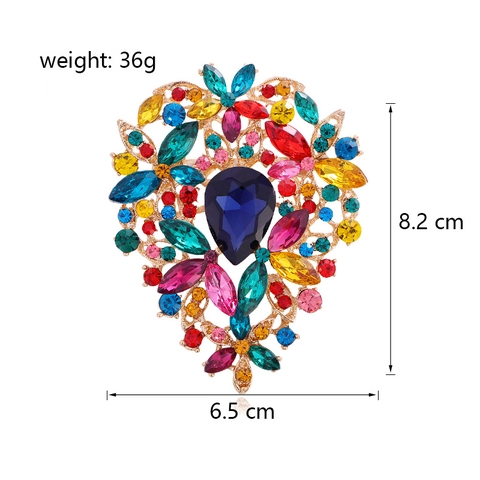 Vintage Luxurious Alloy Rhinestone Heart Flower Brooch For Women High Grade Crystal Drip Water Drop Corsage Accessories Jewelry Gift