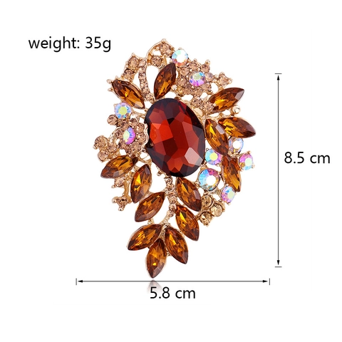 Vintage Palace Style Alloy Rhinestone Brooch Large Glass Crystal Floral Pin For Women Formal Party Dress Suit Accessory