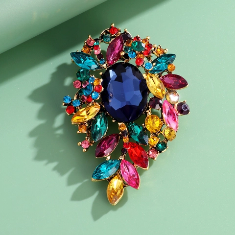 Vintage Legierung Strass Glas Brosche Barock Große Ovale Kristall Blumen Anstecknadel Schmuck Für Damen Hochzeit Bankett Party Kleiderzubehör