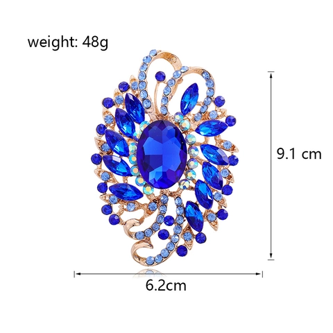 Vintage Palace Style Alloy Rhinestone Brooch For Women Luxurious Large Oval Crystal Floral Corsage Pin Jewelry Accessories