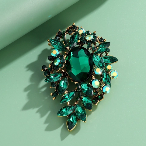 Vintage Legierung Strass Glas Brosche Barock Große Ovale Kristall Blumen Anstecknadel Schmuck Für Damen Hochzeit Bankett Party Kleiderzubehör