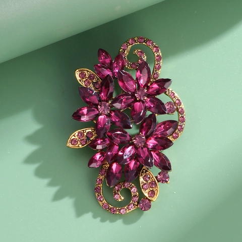 Vintage Alloy Rhinestone Flower Brooch For Women Luxury Floral Crystal Corset Pin Wedding Banquet Jewelry Gift