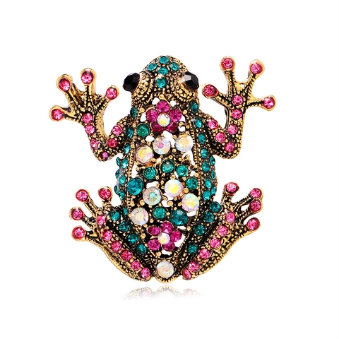 Broche de Rana de Strass de Aleación de Zinc Retro Alfileres de Figuras de Animales para Hombres Mujeres Accesorios de Ropa Moda Joyería
