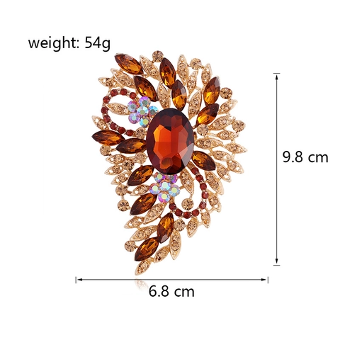 Vintage Luxury Alloy Rhinestone Glass Flower Brooch Large Geometric Crystal Pin For Wedding Party Women Men Jewelry