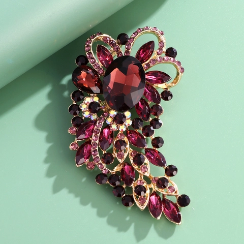 Vintage Alloy Rhinestone Glass Brooch For Women Luxury Floral Crystal Pin For Coat Wedding Party Banquet Jewelry