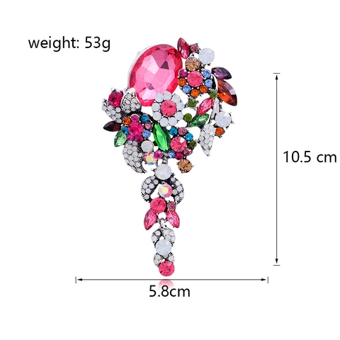 Spilla Vintage Barocca in Lega con Strass Fiore e Nappina per Donna Lussuoso Ciondolo in Cristallo di Vetro per Matrimonio Festa