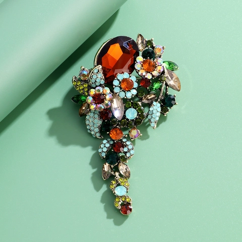 Vintage Blumen Brosche Strass Damen Luxus Zinklegierung Kristall Glas Blume Corsage Für Hochzeit Bankett Party Schmuck