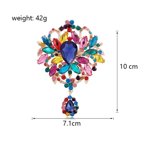 Spilla in Lega Vintage con Fiori in Strass Elegante Cristallo a Goccia d'Acqua per Banchetto Matrimonio Accessorio Gioielli Donna