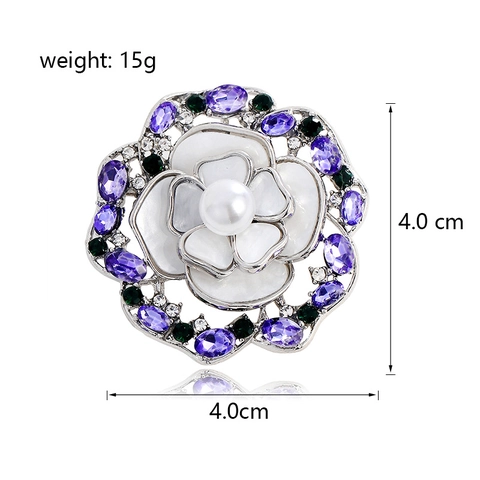 Broche Élégante en Forme de Camélia pour Femmes Alliage Perle Artificielle Strass Incrusté Corsage Floral Vintage Français Bijoux de Mode