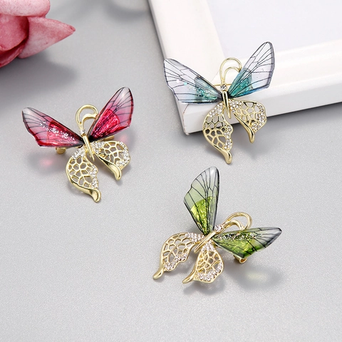 Eleganter Schmetterling Brosche Damen Legierung Strass Acryl Flügel Anstecknadel Koreanischer Stil Mode Schmuck Zubehör Für Anzug
