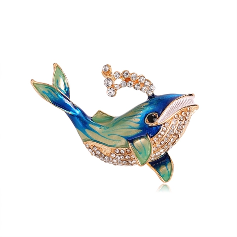 Creativa Spilla Balena Delfino in Lega Con Strass Smalto a Goccia Sfumatura Animale Spilla per Donna Uomo Gioielli Regalo