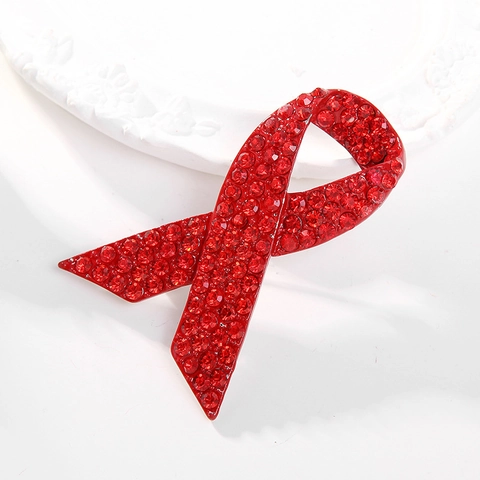 Rood Lint Awareness Broche Pin Strass Emaille Legering Borstspeld Voor HIV AIDS Goede Doelen Evenement Unisex Sieraden