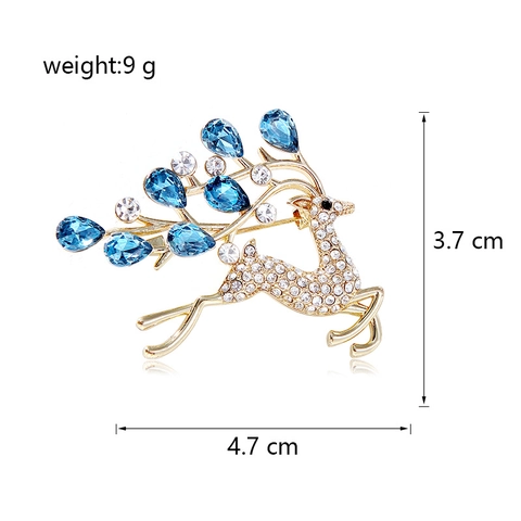 Eleganter Goldlegierung Rentier Brosche Für Damen Mit Weißen Strasssteinen Und Blauen Tränenkristallen Mode Tier Anzug Anstecknadel